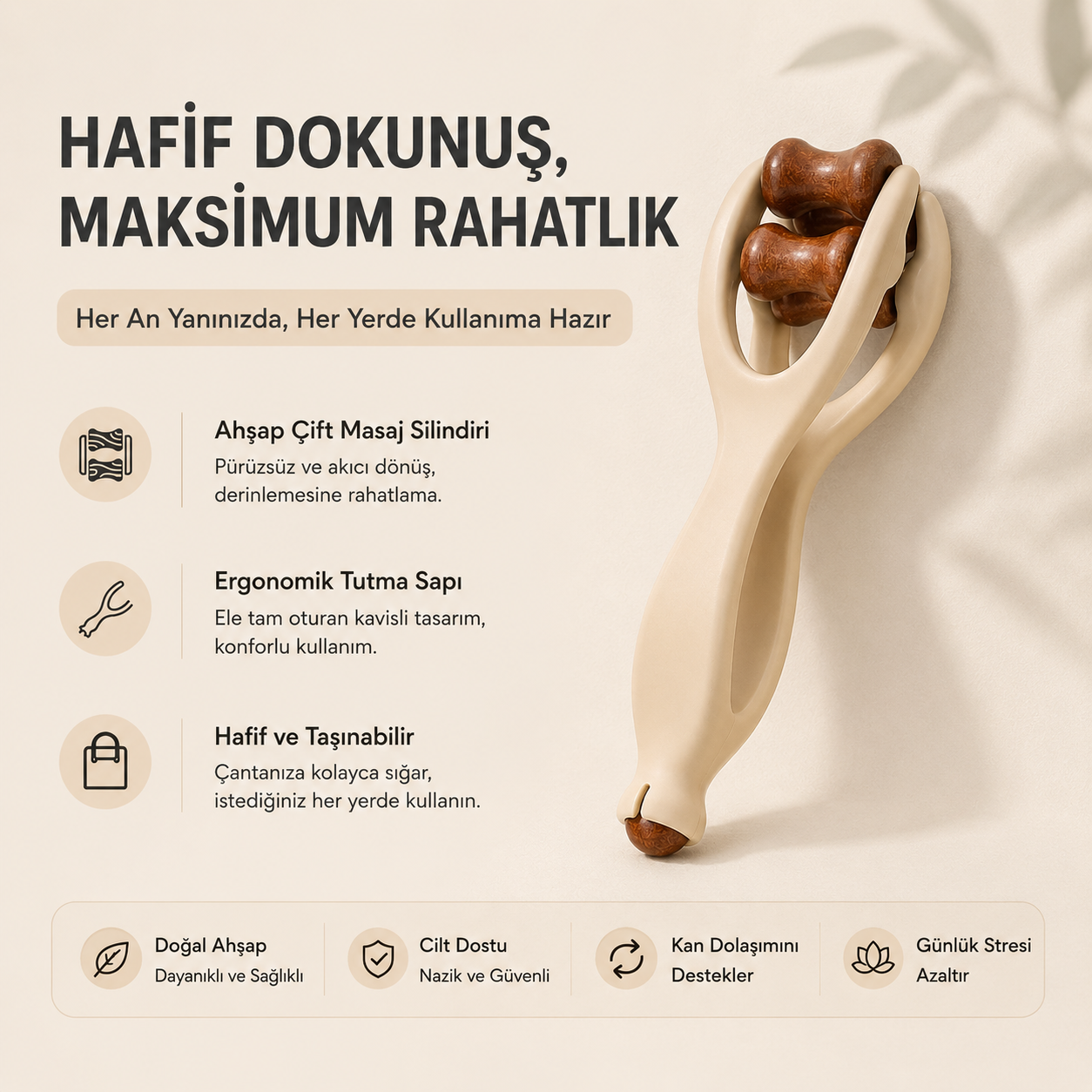 Lumaturk- Doğal Ahşap El ve Parmak Masaj Roller